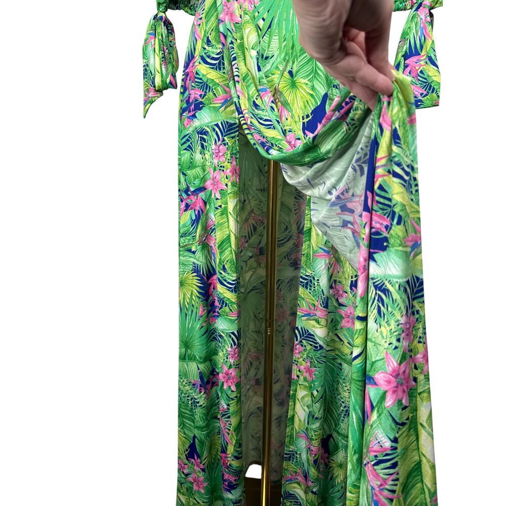 Tropical Palm Print Resort Maxi Dress Beach Cover Up Twist Front Size Large - Picture 10 of 11